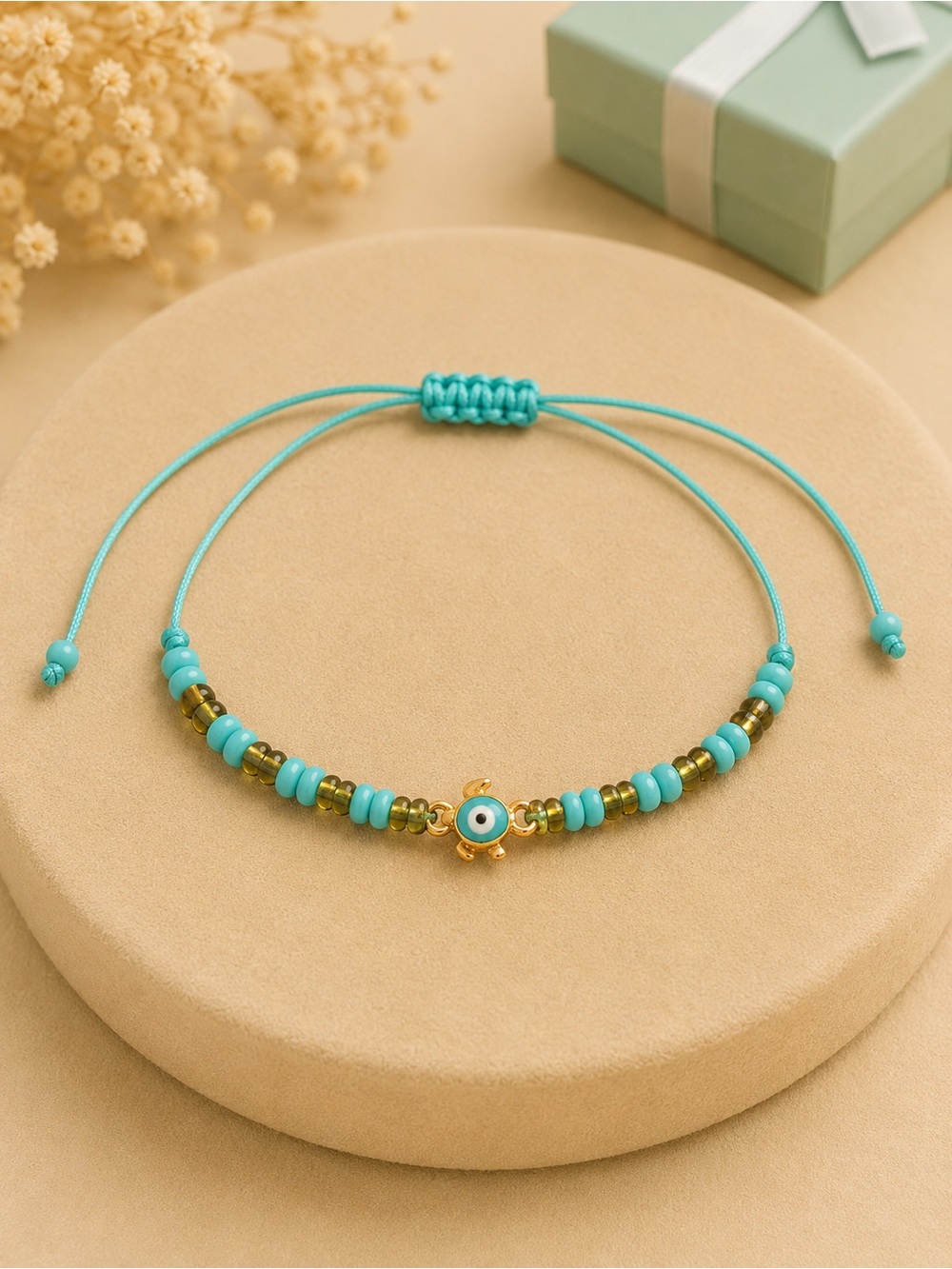 Turquoise Beaded Evil Eye Bracelet - Unbranded